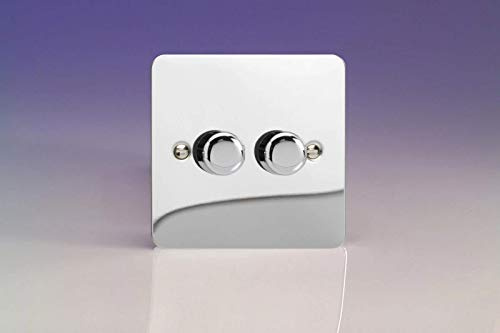 Varilight 2-Gang 2-Way V-Pro Push On/Off Rotary LED Dimmer 2 x 0-120W Polished Chrome