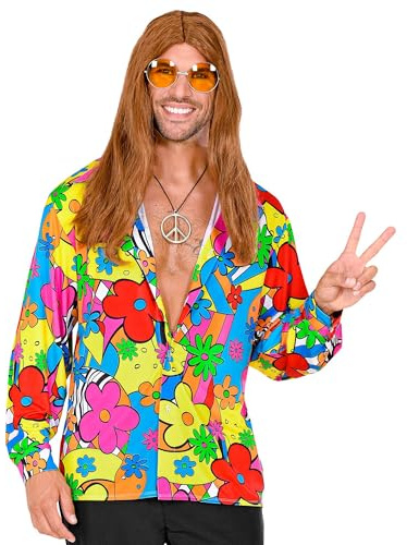 W WIDMANN MILANO Party Fashion - Camisa Hippie, Hipster, Flower Power, Traje años 60, Disfraces Carnaval