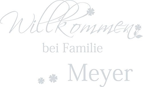 GRAZDesign Wandtattoo Flur Willkommen bei Familie Name, Wandsticker Flur und Diele, Eingang, Wandtattoo Sprüche Wandsprüche, Sticker Aufkleber modern, selbstklebend - 49x30cm / 072 hellgrau
