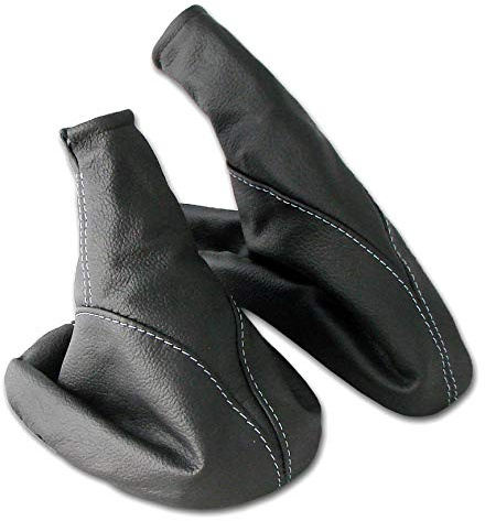Schaltsack für Opel Astra G Set mit Handbremsmanschette - Bj. 1998 - 2005 - Schwarz Weiß - Schaltmanschette Manschette für Schaltung & Handbremse Handbremssack - Abdeckung aus Echtleder - A099-9