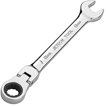 Jetech Llave de engranaje de cabeza flexible de 13 mm, llave combinada de trinquete de cabeza flexible de 12 puntas totalmente pulida, métrico