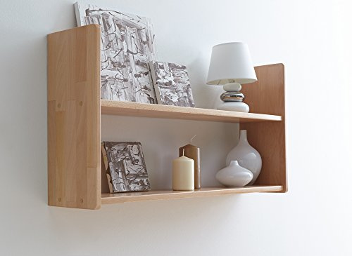 TiCAA Wandregal, Hängeregal Buche Massivholz Natur, Bücherregal 20 cm Tief, Wandboard für Wohnzimmer, Schlafzimmer, Kinderzimmer & Arbeitszimmer, 60 cm oder 90 cm