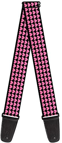 Buckle-Down Gitarrengurt Mini Herzen Schwarz Rosa 5,1 cm breit