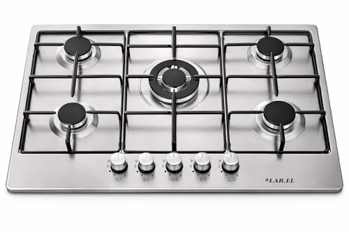 LAREL Piano Cottura PIA.L858x 5 Fuochi 70cm GPL o Metano Incasso Inox Valvolato Accensione Elettrica