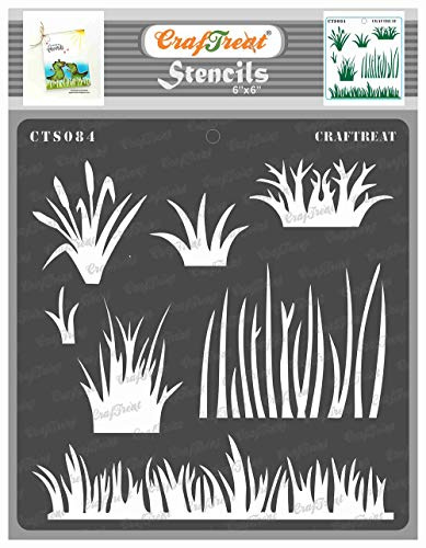 CrafTreat Reusable Grass Stencils for Painting on Wood, Canvas, Paper, Fabric, Floor, Wall and Tile - Grass Stencil - 6x6 Inch - DIY Art and Craft Stencils - Grass Camo Stencil