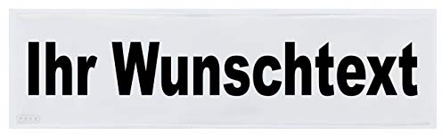 Reflexschild Rückenschild glänzend reflektierend Mikroprismen mit Wunschtext individuell wie RETTUNGSDIENST FEUERWEHR NOTARZT in verschiedenen Farben und Größen (28x8cm, weiß/silber)