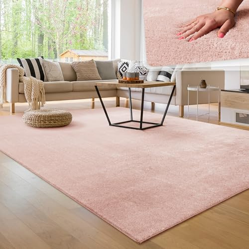 Paco Home Moderner Kuscheliger Wohnzimmer Teppich Kurzflor waschbar flauschig Weich Einfarbig Felloptik zeitlos stilvoll rutschfest pflegeleicht, Grösse:140x200 cm, Farbe:Rosa