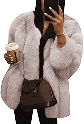 Onsoyours Cappotto in Pelliccia Sintetica Donna Morbido Giacca in Peluche Trench Tinta Unita Caldo Invernale Coat Outerwear A Bianco M