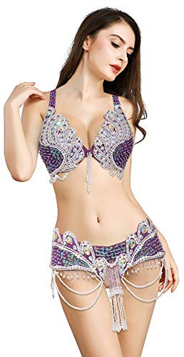 ROYAL SMEELA Bauchtanz BH Gürtel Karnevals kostüm Zigeuner Bauch tanzen Outfit Sparkle Pailletten Bauchtanz Kostüm Damen Sexy Bauchtanz Kleidung Bauchtanz Set Tanz-BH und Bauchtanz gürtel Tanz Kleid