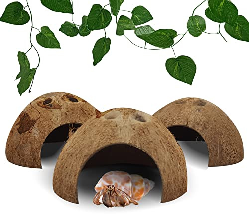 Hamiledyi Coconut Hide for Reptiles, Natural Coco Hut for Hermit Crabs