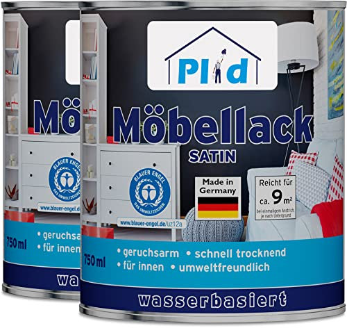 Plid® Möbellack satin 1,5L - Weiß - Holzfarbe außen & innen für Spielzeug- Holzlack Außen wetterfest - Holzschutzfarbe Aussen & Innen - Wetterschutzfarbe Holz - Holzlasur - Farbe für Holz