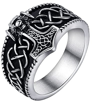 Joliernelle Herren Ring Thors Hammer Nordischer Wikinger Schmuck Edelstahl Größe 54 bis 69