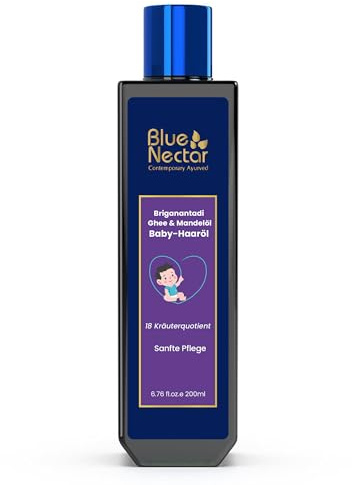 Blue Nectar Ayurvedic Baby Hair Oil med ekologisk ghee, almond olja, kokosolja och olivolja för hår och hårbotten (18 örter, 200 ml)