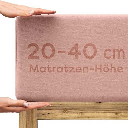Wolkenfeld Spannbettlaken 90x200cm – 100x220cm – Premium Jersey Baumwolle mit 5% Lycra – Faltenfreies Bettlaken für hohe Matratzen bis 40 cm – Atmungsaktiv & Oeko-TEX Zertifiziert – Rosa