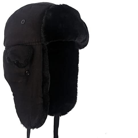 DEPAJA Russische Mütze Russischer Uschanka-Hut Für Den Winter, Sowjetischer Schwarzer Bomber-Pilot, Warme, Dickere Mützen Mit Ohrenklappe Gorro Ruso Hombre