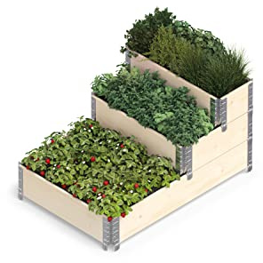 Upyard Stepped Bed - Moderna Cama elevada de Marco de palé - bancal Modular, de Madera Natural, para jardín y terraza, 120 x 80 x 58,5, Madera Natural