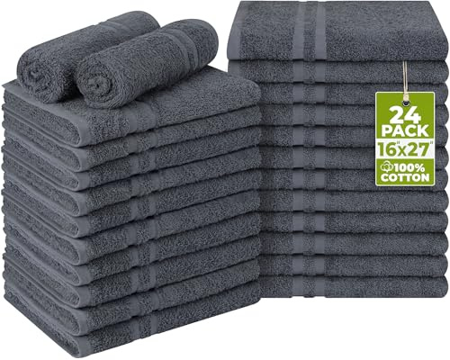 Utopia Towels Cotton Bleach Proof Salon Towel 16 by 27 inches, Bleach Safe 100% Cotton Hand Towel for Gym, 24 Pack, Dark Grey