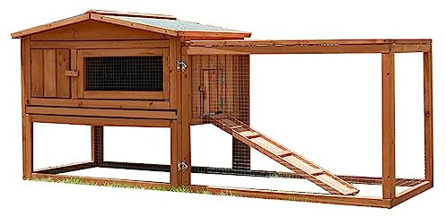Kaninchenstall aus Holz, großer Entenstall, Kaninchenstall, Kleintierkäfig mit abnehmbarem Tablett, Asphaltdach, abschließbaren Türen und Rampe