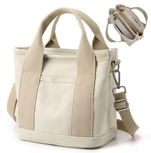 Aucuu Sac Fourre-Tout en Toile pour Femme, Sac à Bandoulière avec Sangle Réglable, Sac à Main pour Femme avec Fermeture éclair, Fourre-Tout Femme pour l'école, Travail, Voyages, Shopping