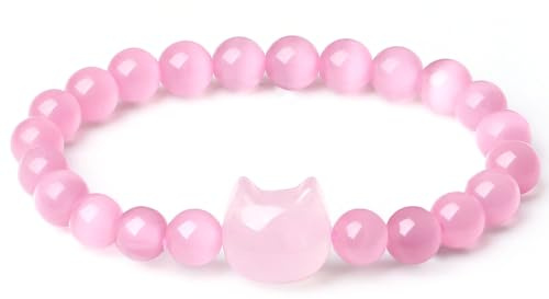XIANNVXI Katze Armband Damen Armband Katzen 8mm Perlen Stein Armbänder Glück Kawaii Cute Katze Deko Spirituelle Esoterik Katze Geschenk Schmuck