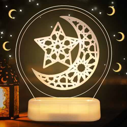Qunkun Eid Ramadan Dekorative Fee Licht, Ramadan Mond Nachtlicht, Ramadan Deko Lampe, Ramadan Dekoration Lichter, LED Muslim Ramadan Lichter, Mubarak Ramadan Tischdekoration Ornament Nachtlicht