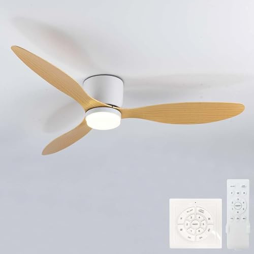 Dfiacn Groß Deckenventilator Mit Beleuchtung Wohnzimmer Leise Drei Farben Lampe Mit Ventilator Und Fernbedienung APP Reversibel Deckenventilator Mit Licht 6-Gang Erinnerung Timing Φ 132cm, Holz