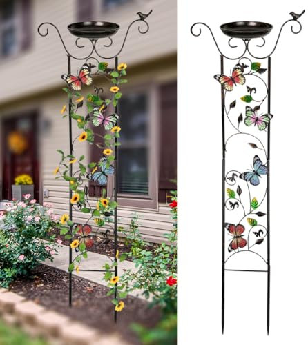 OUISJYER Baño para pájaros de enrejado para exteriores, baños de pájaros de jardín con enrejado de metal decorativo para plantas trepadoras, baño de metal para pájaros y comedero de pájaros de 40
