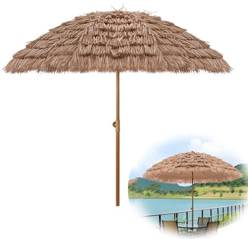 WInara Hawaï Parasol De Plage Rond, 160cm/200cm/ 240cm/300cm, Inclinaison Jardin Balcon Plage Parapluie, Parasol Pliable En Paille Protection Solaire(160CM/5FT)