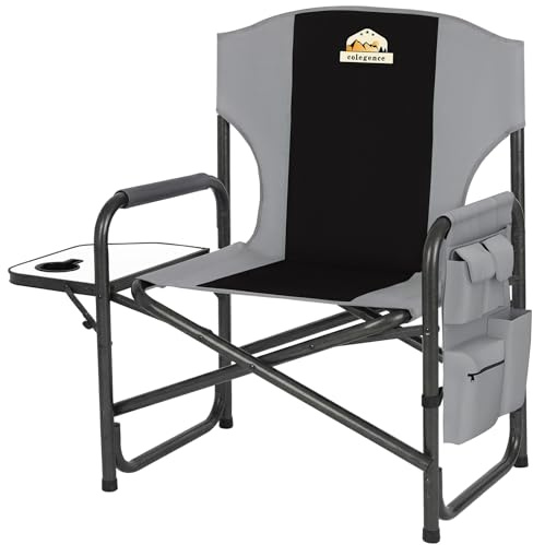 Colegence Oversized Directors Camping Chair Support 600 LBS, Heavy Duty Folding Outdoor Chairs with Detachable Side Pocket and Adjustable Side Table for Outside Beach,Lawn,Fishing (Black)