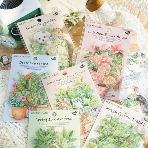 180pcs Scrapbooking Stickers Zubehör Set,Transparent Plants Journal Stickers Decorative Stickers for Bullet Journal,Scrapbook, Diary, Photo Album, Mobile Phone Case, Calendar, Notebook