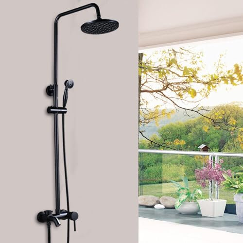 Badezimmer Duschamatur Duschsystem Badarmatur Regendusche Handbrause Duschsatz,Installierbar an der Wand Duscharmatur Set,schwarz