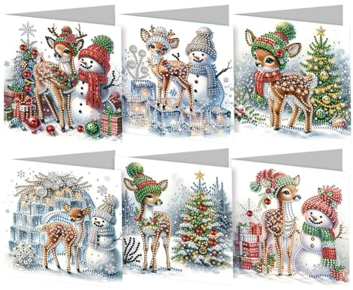 Demiawaking DIY 5D Diamond Painting Grußkarte mit Umschlag, 5D Diamant Malerei Weihnachten Karten Geburtstag Karte Weihnachtskarte Diamant Painting Geschenkkarte Weihnachtsdeko (6Pcs B)