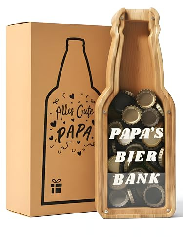 Papa's Bier Bank - Sparbox und Kronkorken Sammler (Kronkorkenfänger) (Aufbewahrungsbox für Flaschenstöspel) | Geschenke für Väter | Geburtstagsgeschenk für Männer | Bester Papa Geschenke