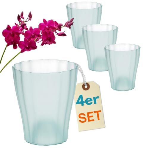 GarPet 4er Set Orchideentopf Transparent Orchideen Übertopf Pflanztöpfe Übertöpfe für Orchideen aus Kunststoff Innen Durchsichtig Elegant 13 cm Glas