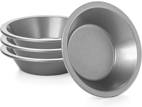 Freedom Farms Mini Pie Pan 4-Piece Set, 5 Inch, Non-Stick Individual Dish Pie Plate, Round Tin Pie Pan, Small Metal Bakeware for Baking Pot Pies, Cakes, Quiches, Tarts, Desserts (4)
