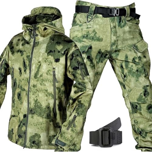 Generisch Herren Softshell Jacke Taktische Uniformen Militärische wasserdichte Armee Kampfanzug Sets Jagdbekleidung Hose Leicht Outdoor ReißVerschluss Kapuzenpulli,B,XXL