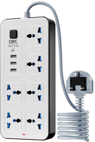 Multi Power Strip 6 AC UK Plug Extension Lead with USB Ports Socket outlets | 1.8m cable, Universal plug, 3USB-A & 1USB-C , 10A 2500W , ideal for home/office/kitchen/Gaming room