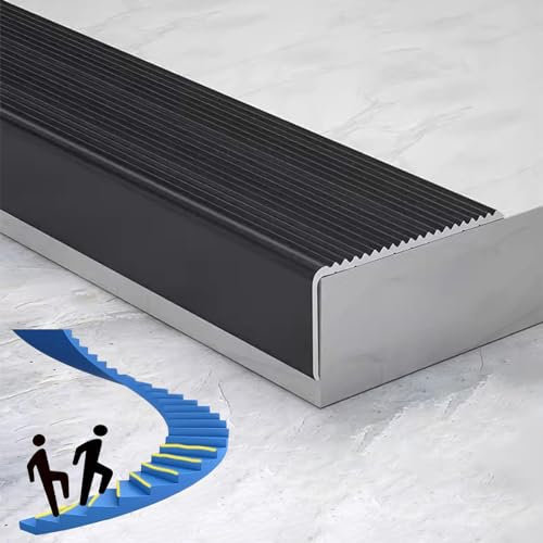 GAPECHNG Metal Tread Protector, Step Edge Trim Anticollision Stair Nosing, for Stairs/Steps/Corners, Stair Antislip Strip Tape 90Cm Outdoor Indoor Step Trim Strips, for School Hospital Hotel Home/Blac