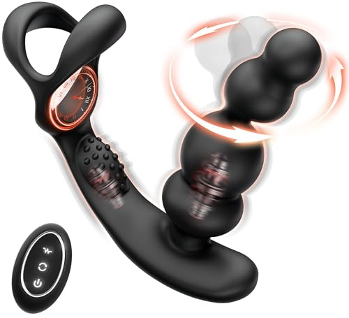 4 IN 1 Vibratore Massaggiatori Prostata con Anelli Pene per Uomo, Vibratori Sex Toys per Stimolare il Testicolo e Prostata Maschio, Silicone Penis Ring con 3 Rotazione e 10 Vibrazione (YDL-020)