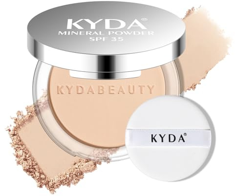 KYDA Mineral Powder, SPF 35, 4-in-1 Mineral Pressed Powder Foundation with Concealer and Setting, Matte Weightless Pressed Foundation, Light to Medium Coverage, #LIGHT