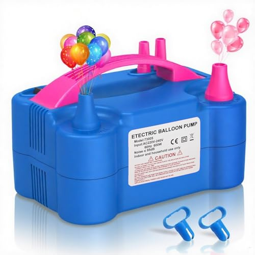 PlusFive Pompe à Ballon électrique (220 V-240 V 600 W), gonfleur électrique avec Double buse Portable et 2 Modes, pour fête, Pompe Electrique Mariage, Anniversaire, décoration de Festival
