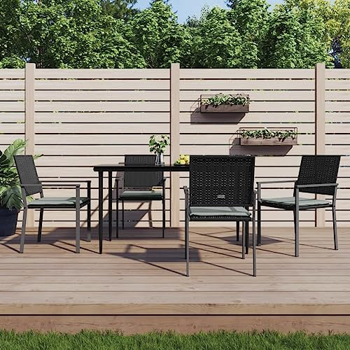 XINCXIN Gartenstühle, Stuhl Korbsessel Stühle Gartenmöbel Geeignet für Balcony Outdoor Terrace Garden mit Kissen 4 STK. Schwarz 54x62,5x89cm Poly Rattan