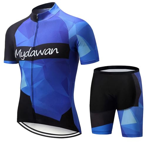 Abbigliamento Ciclismo Uomo Estivo Completo Bici MTB Maglia Ciclista Manica Corta,Maglietta Bicicletta e Pantaloncini Shorts Bike con 19D Gel Imbottiti,Tuta Ciclo Asciugatura Rapida Traspirante