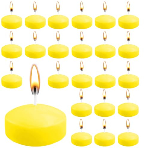 ZITUZY 24 Stück Gelb Schwimmkerzen, 5cm UnparfümierteSchwimmkerzen, für Hochzeitspool, Valentinstagbadewanne, Abendessen, Weihnachtsdekoration (Gelb)