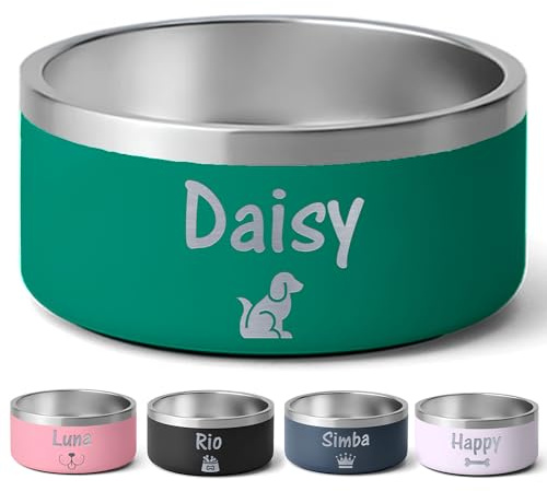 KDO MAGIC - Gamelle personnalisée - Grande et Petite Taille - Gravure Laser - Texte, prénom ou Date gravé - Chien, Chat, Animaux - Idée Cadeau - 16/32oz - Base Antidérapante (Vert, Grande)
