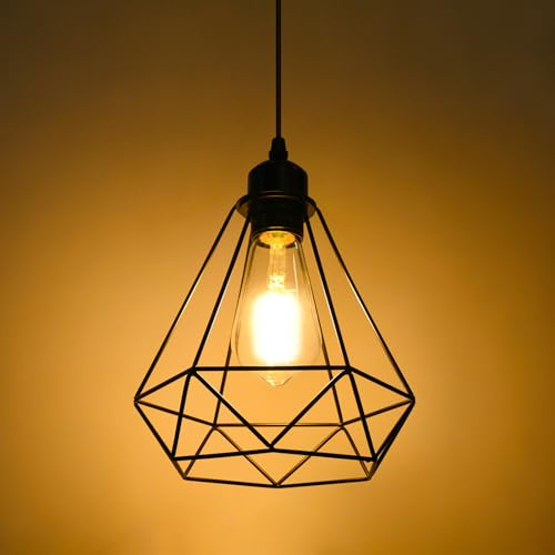 Oumida Retro Lampada A Sospensione Nero Vintage Industriale Loft Bar Metallo Paralume Da Soffitto E27 Base Per Cucina Camera da letto Sala Da Pranzo (Nero)
