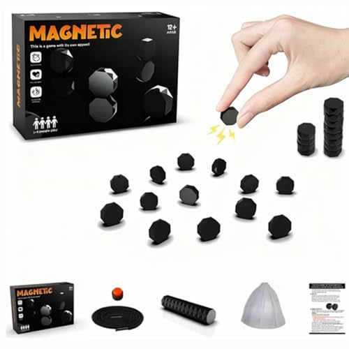 Gesellschaftsspiele Magnetspiel, Magnetisches Schachspiel, Tisch Magnetspiel, Tragbares Puzzle Checkers Spiel-Reisen Schach Magnetisch, 20PCS Magnetsteine Spiel Tischspiele (Schwarz)