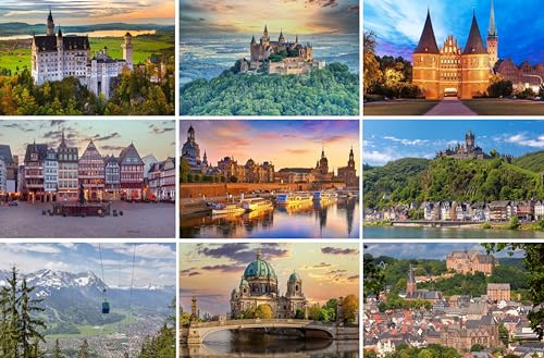 Postkarten-Set Deutschland - 9 Grußkarten / Karten/ Ansichtskarten | Fotos Bilder aus Frankfurt Dresden Berlin Garmisch (Alpen) Marburg Lübeck (Holstentor) Schloss Neuschwanstein (Bayern)