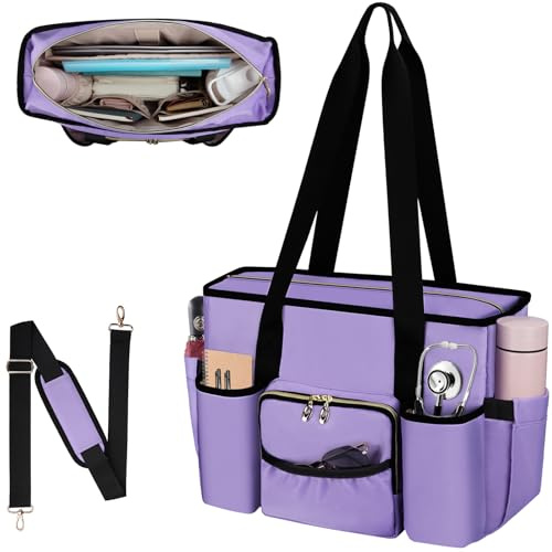 Wigojoy Nurse Bag, Work Bags with 15.6-inch Laptop Compartment, Teacher bag with Large Cup Holder, Nursing Tote Bag with Insulated Pocket for Nurses, Teachers, Students, and Professionals, Purple
