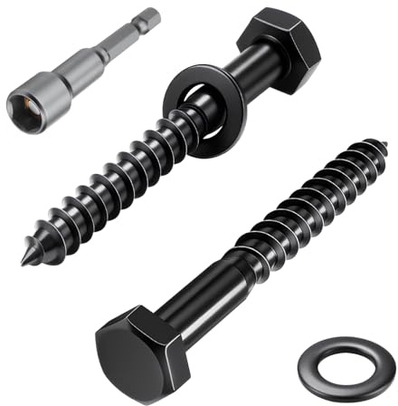 qjuwhua Sechskantschrauben M8 x 80 mm Sechskant Holzschrauben Schwarz 304 Edelstahl A2 V2A Edelstahlschrauben Holz Schlüsselschrauben mit Unterlegscheiben und Steckschlüssel 10 Pack